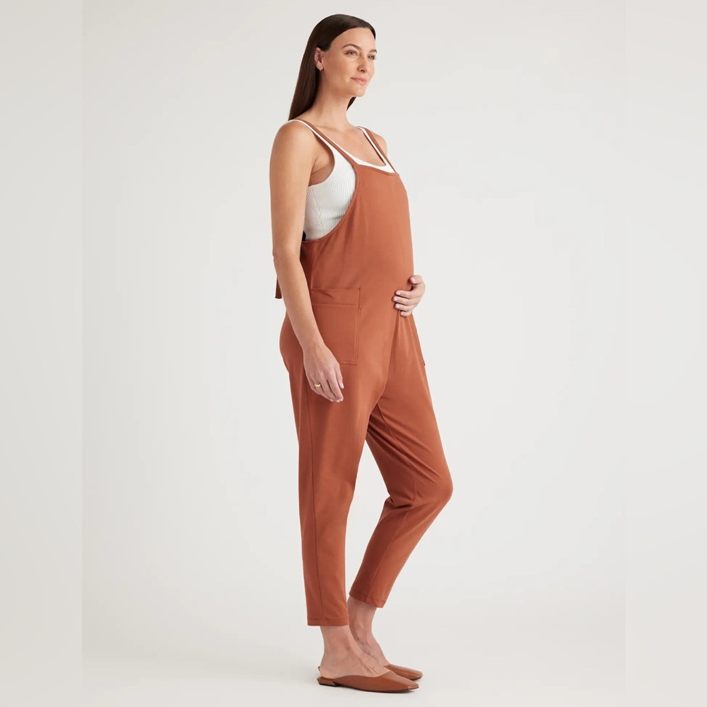 Quince Organic Cotton Maternity Overalls Orange S